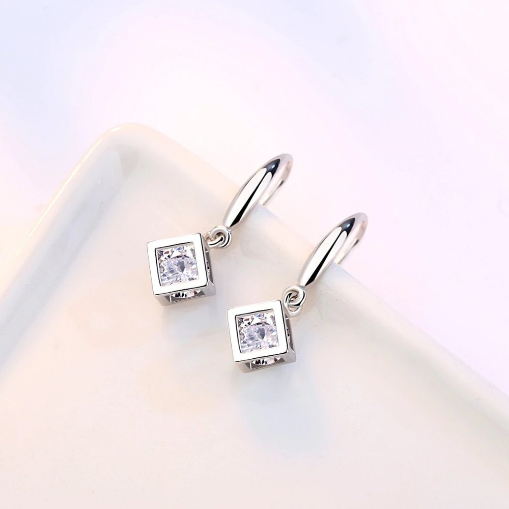 NEW [Set of 3] 925 Sterling Silver Diamond Cube - Picture 7 of 8
